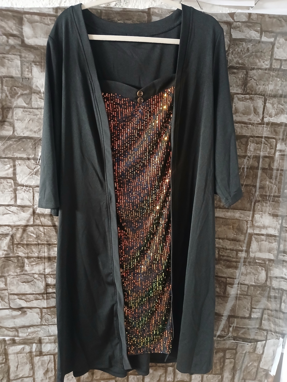 Black Layered Dress with Multicolor Sequin Bodice